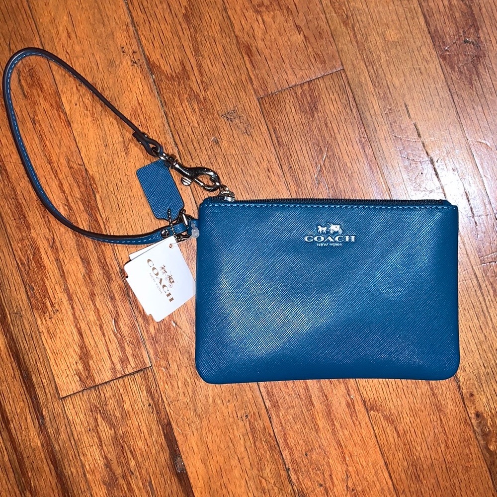 Coach F52205 Darcy Leather Small Wristlet, SV/Teal